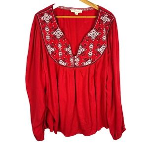 Nurture Westbound Woman Long Sleeve Embroidered Boho Peasant Blouse 2X Bohemian